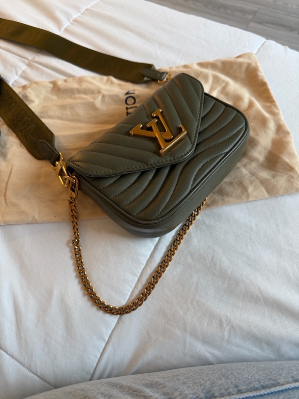 Louis Vuitton Olive Green Quilted Crossbody Bag with Gold Hardware